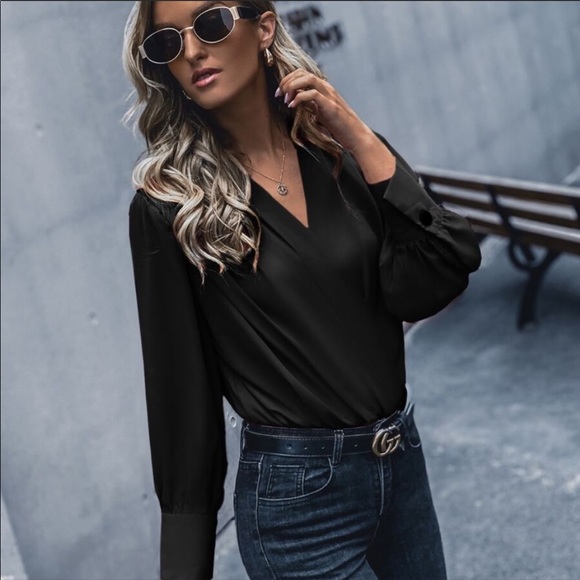 Black  classic v neck surplice bodysuit - Picture 7 of 13